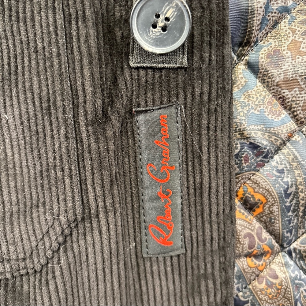 Robert Graham Black Corduroy barn Jacket with White Collar quilted - Picture 3 of 11